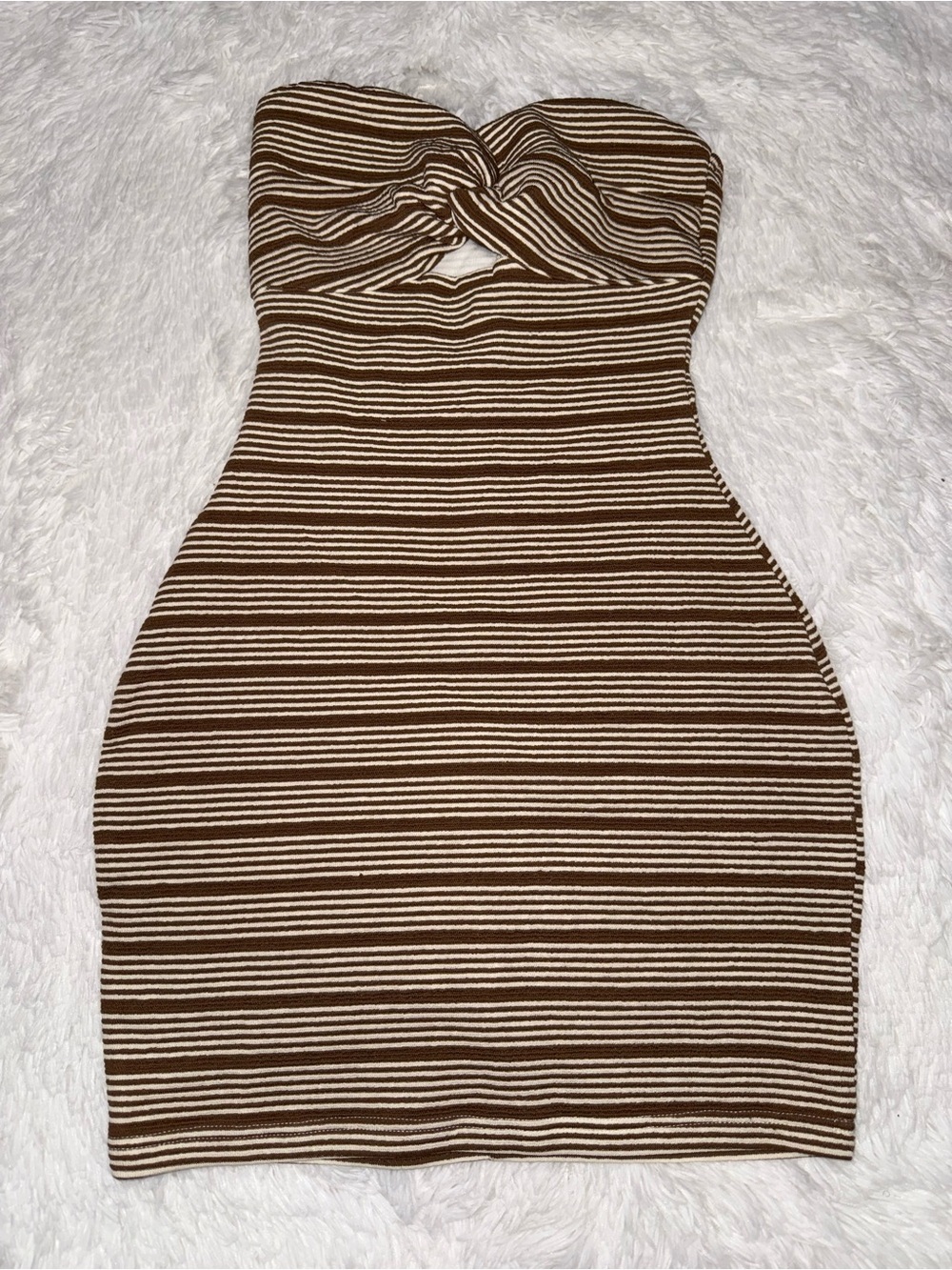 Windsor Brown & Cream Strapless Twist-Front Bodycon Dress